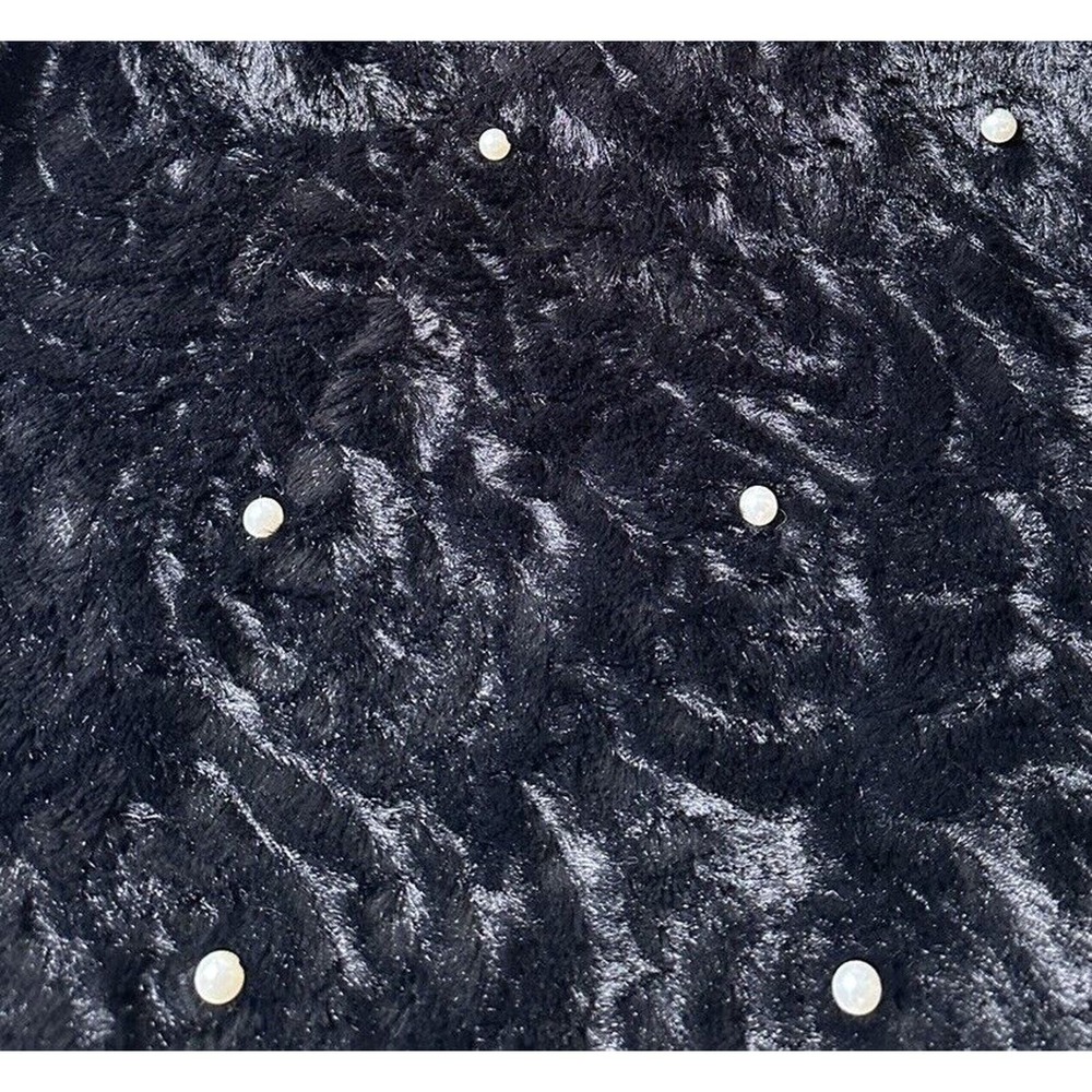 Jet Black Faux Fur Poncho Scarf White Pearls One Size Elegant Cozy Warm - Picture 9 of 9